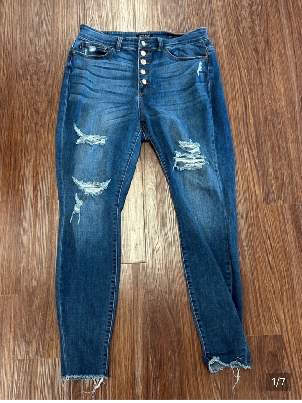 Judy Blue Distressed Mid/Dark Blue Skinny Jeans Button Fly Size 18w
